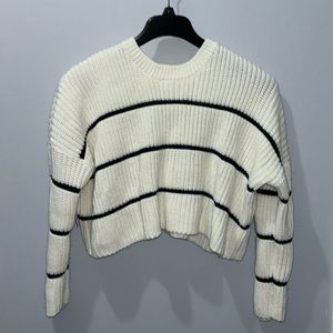 Cropped White and Navy blue striped sweater